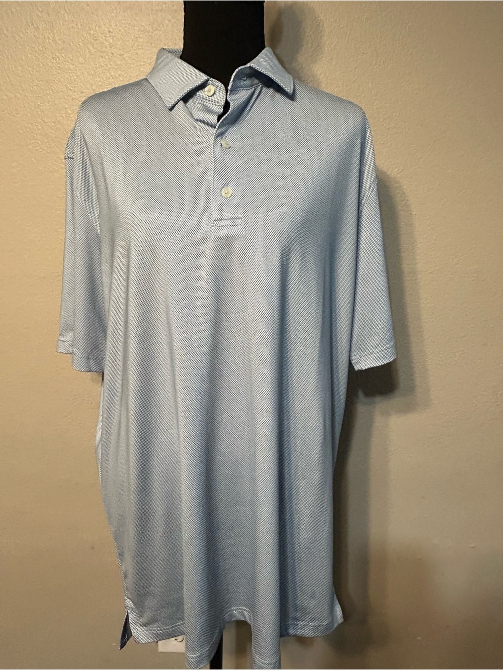 johnnie-O Men’s Large Blue Geometric Performance Golf Polo Stretch Logo